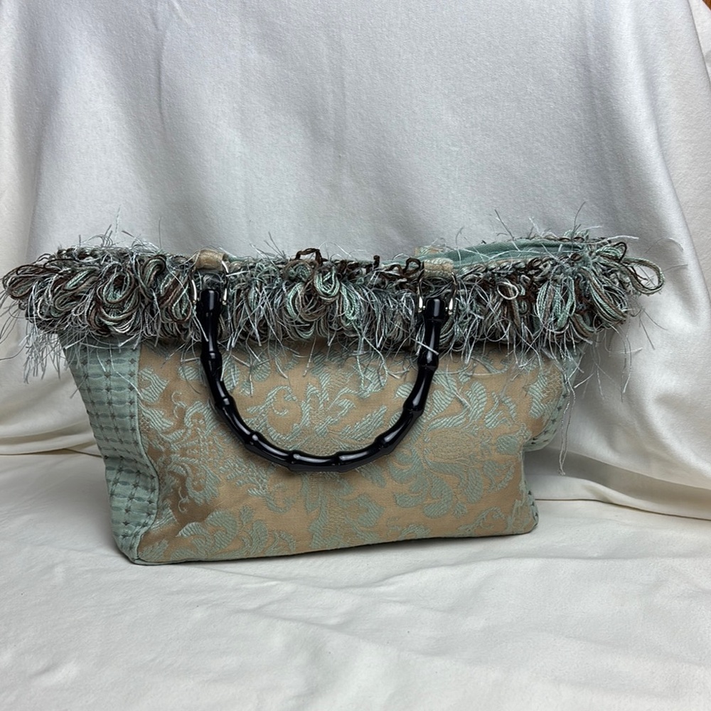 On The Fringe Chicago Tapestry Handbag with Acrylic Bamboo Handles